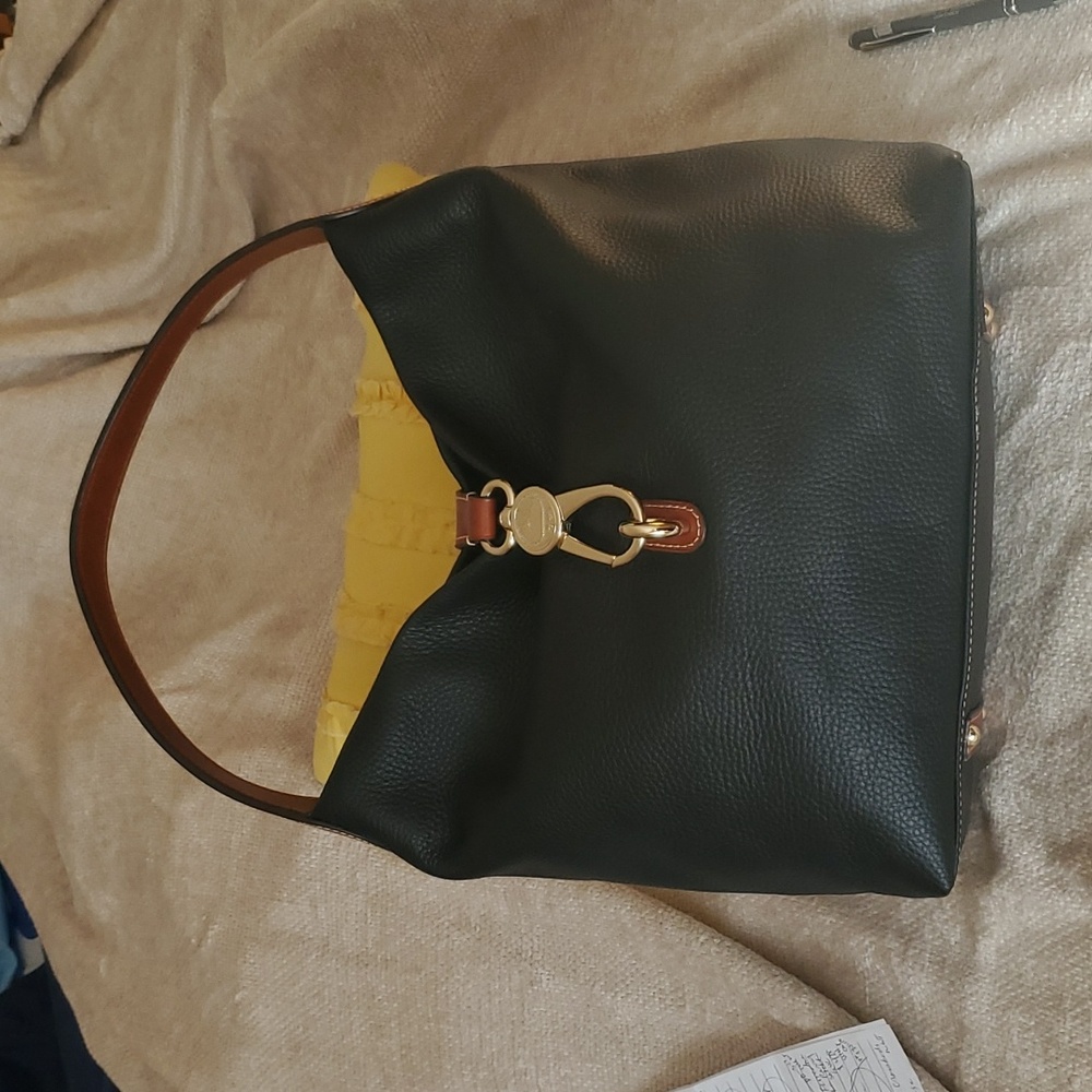Dooney and Bourke Pebble Grain Logo Lock satchel with cosmetic bag and key fob